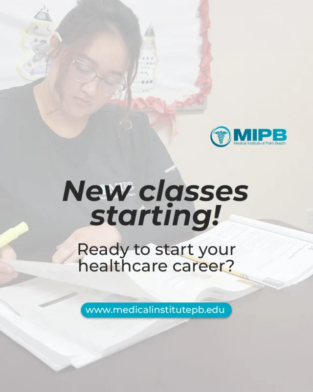 New classes starting! 🚨💊

Ready to start your healthcare career? 🤔 Our Medical Institute of Palm Beach offers training programs in various areas:

- Medical Assistant Day: April 29th 
- Medical Assistant Night: May 1st 
- Practical Nursing Day & Night: May 5th 
- Home Medical Aide Day & Night: May 12th 
- Nursing Assistant Day: June 2nd 
- Nursing Assistant Night: June 23rd 

Don't miss out on the opportunity to join our community of healthcare students! 💕 Enroll now and start your path to a successful career! 📝 #MedicalInstituteOfPalmBeach #NewClasses #Healthcare #MedicalTraining